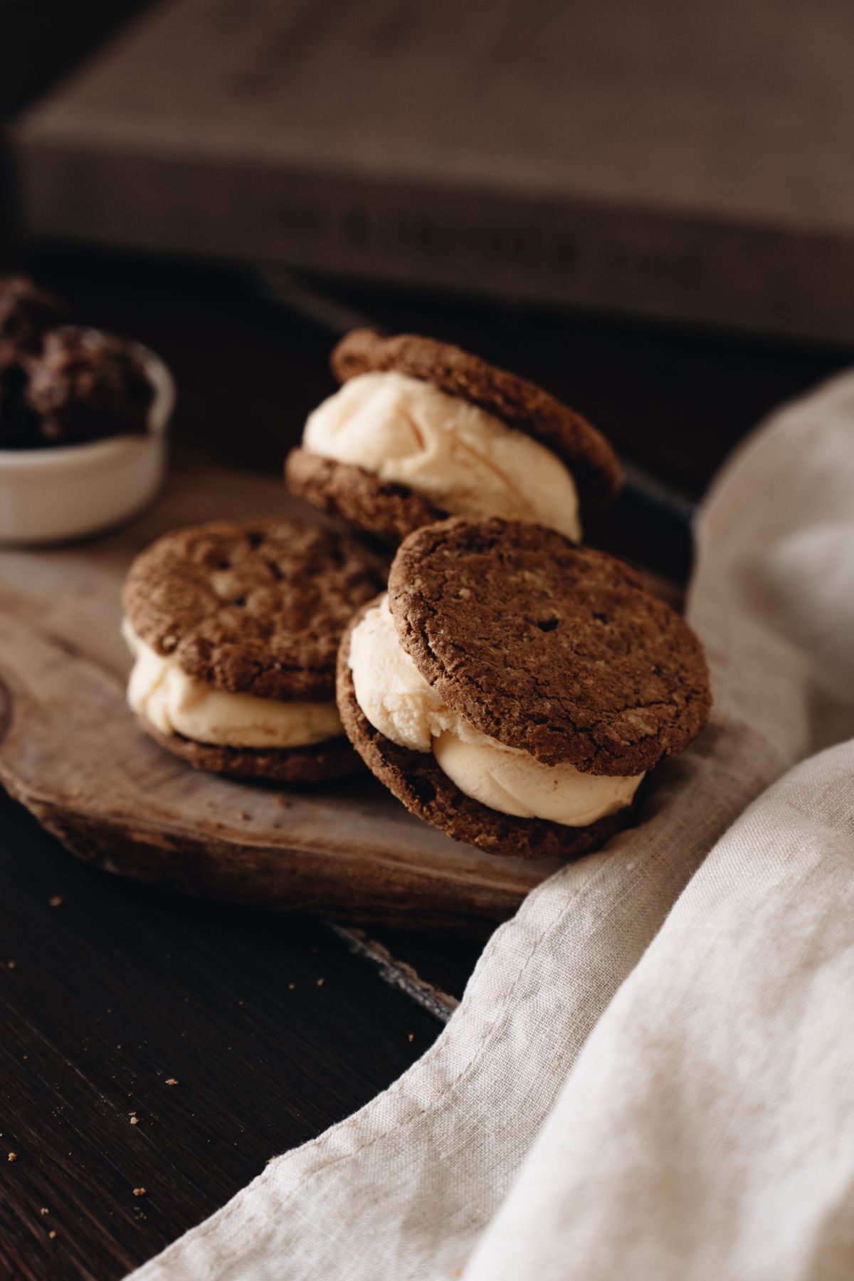 Cookie sandwiches filled with vanilla ice cream